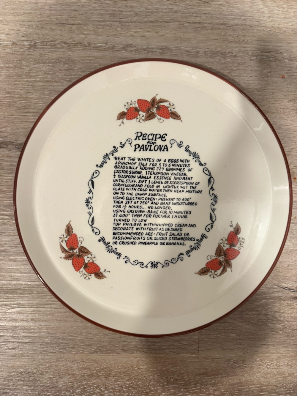 Vintage Pavlova Recipe Decorative Dinner Platter - Cream and Red
